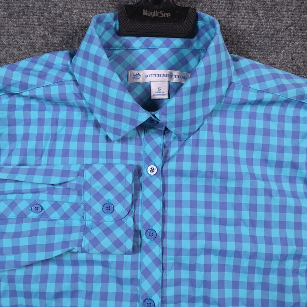 Southern Tide Intercoastal Shirt Womens Small Blue Check Pullover Nylon Fishing